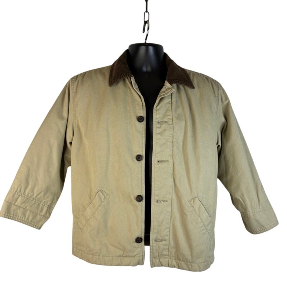 Gap Kids Tan Khaki Cotton Canvas Barn Jacket Brown Corduroy Collar Size M 7-8